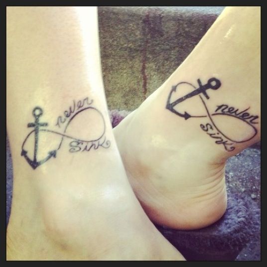 Never Sink Infinity And Sailor Matching Tattoos On Ankles