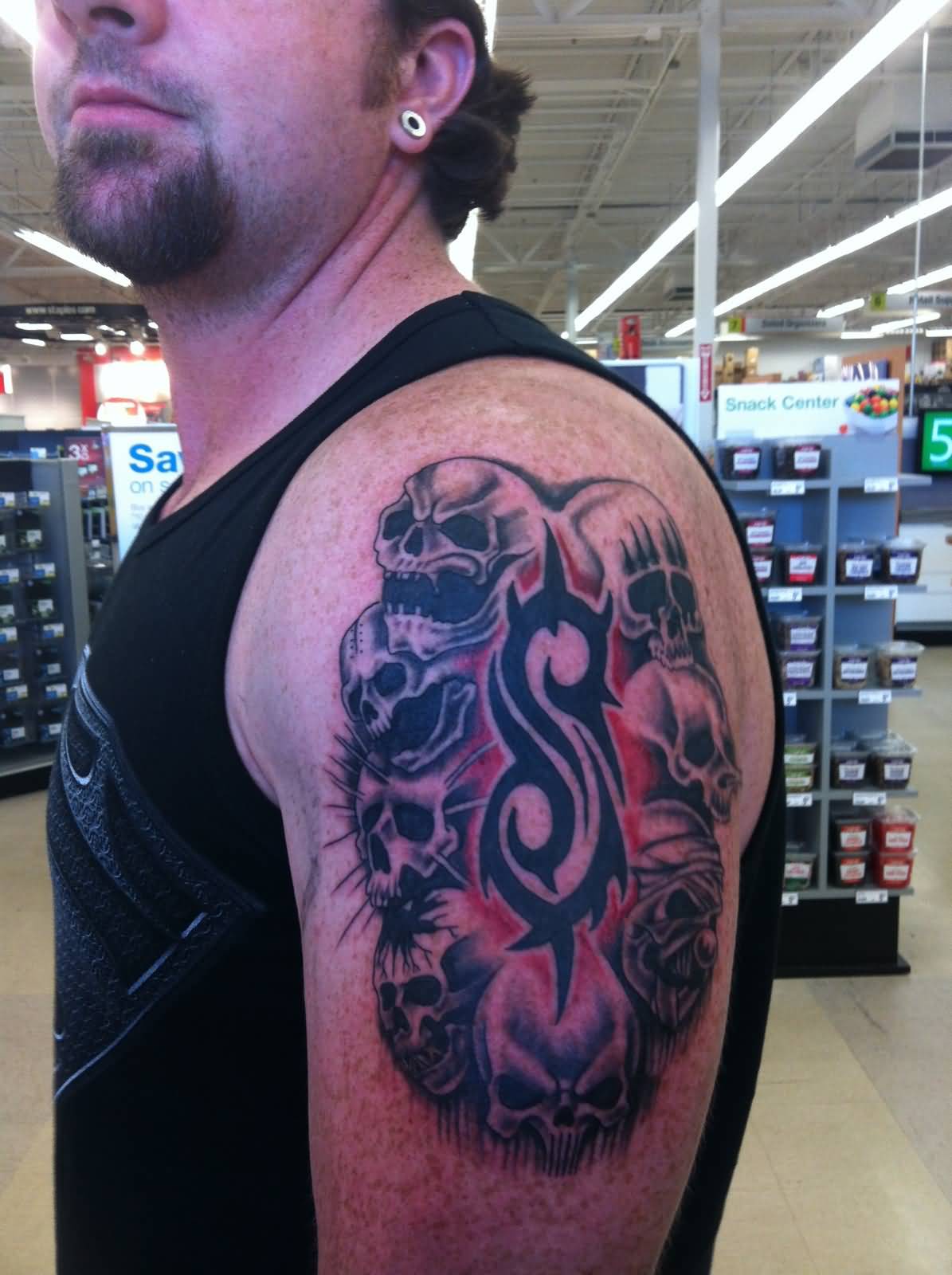New Slipknot Logo With Skull Tattoo On Left Shoulder For Men