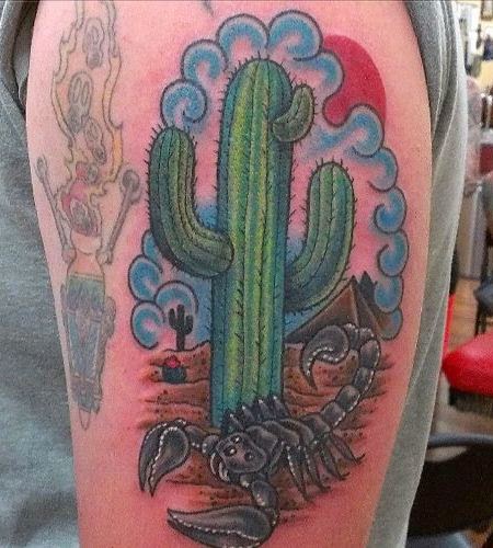 Nice Cactus Plants In Desert Tattoo On Half Sleeve