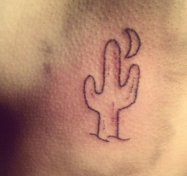 Nice Cactus With Half Moon Outline Tattoo
