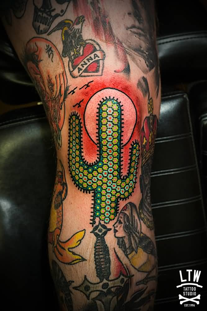 Nice Cactus With Other Designs Tattoo By Tomas Garcia