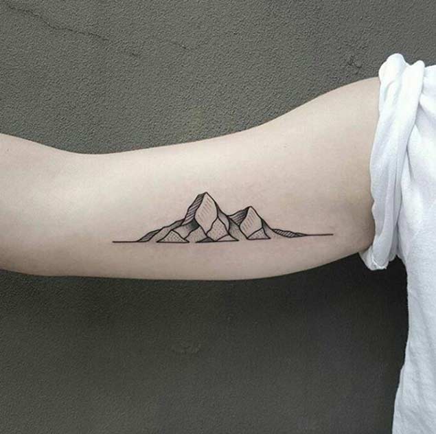 Nice Dotwork Mountains Tattoo On Bicep