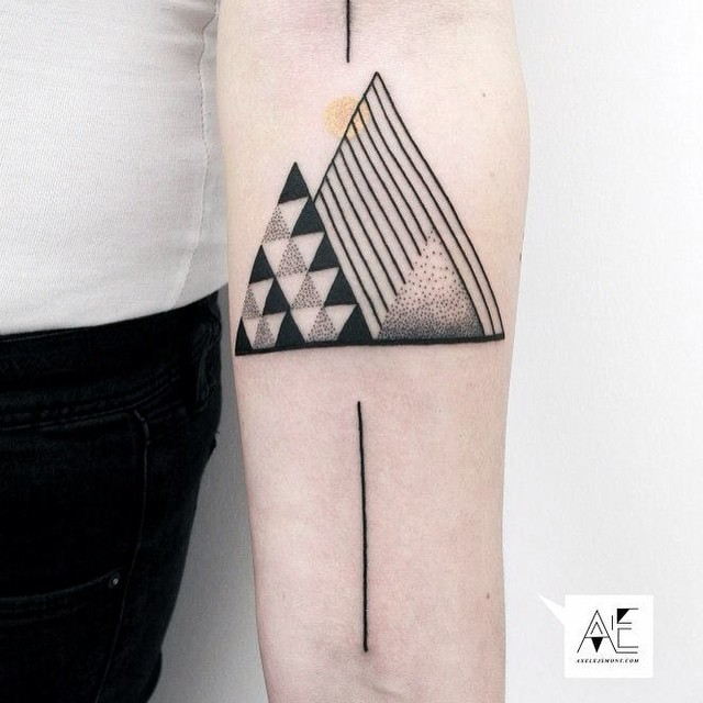 Nice Geometric Mountains Tattoo On Forearm