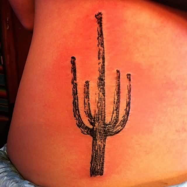Nice Grey Color Saguaro Cactus Tattoo