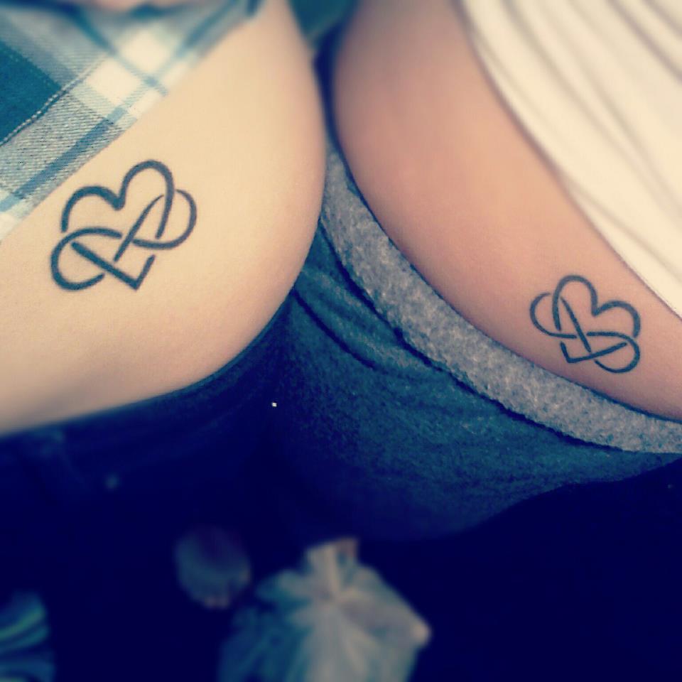 Nice Infinity Heart Matching Tattoos On Side Ribs
