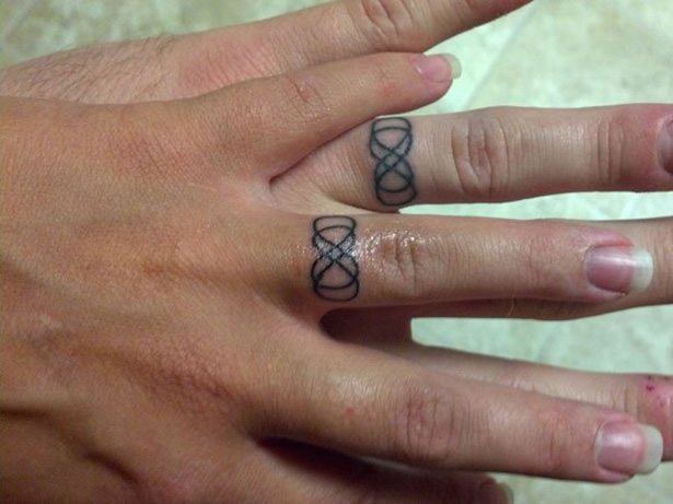 Nice Infinity Matching Couple Tattoos On Fingers