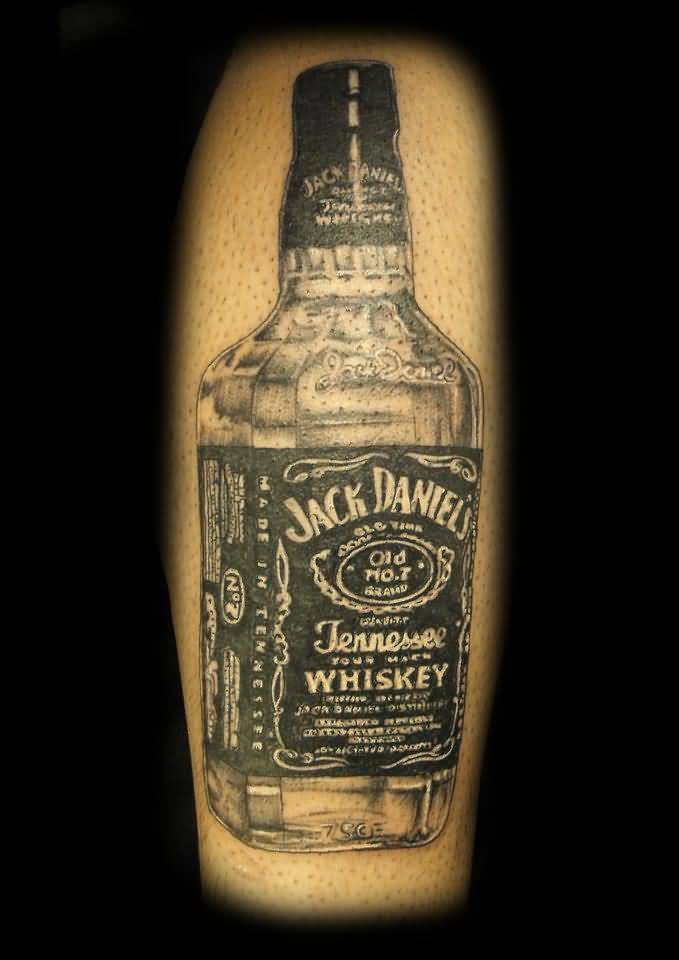 Nice Jack Daniel Bottle Tattoo