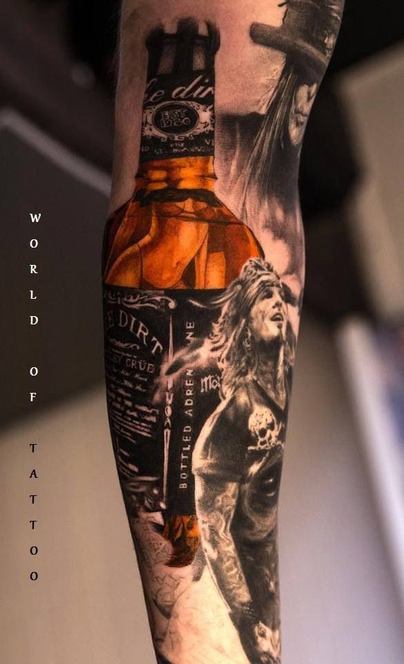Nice Jack Daniel Bottle With Men Tattoo On Arm Sleeve