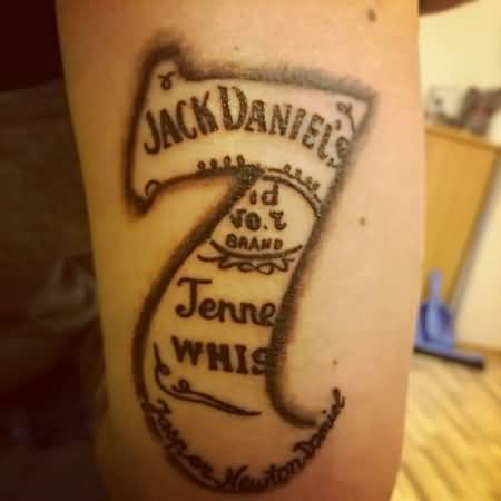 Nice Jack Daniel Label In Seven Shape Tattoo