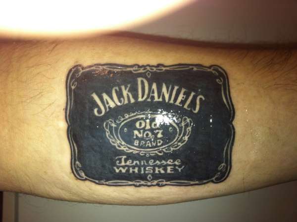 Nice Jack Daniel Label Tattoo On Arm Sleeve