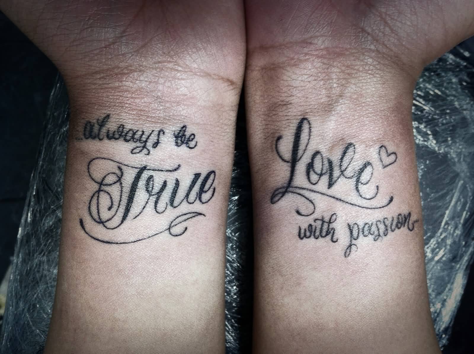 Nice Lettering Matching Tattoos On Wrists