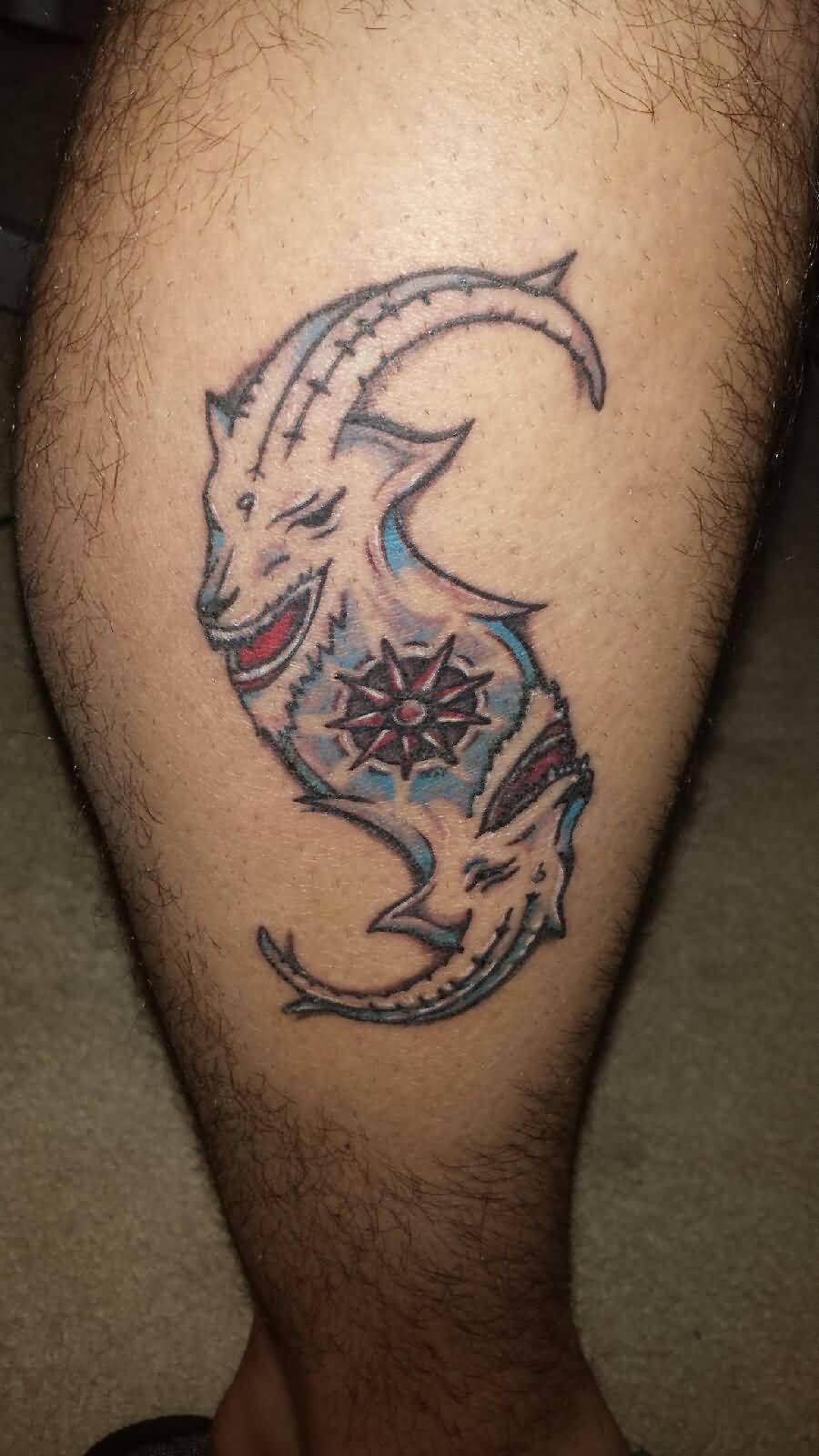 Nice Slipknot Goat Face Tattoo On Leg