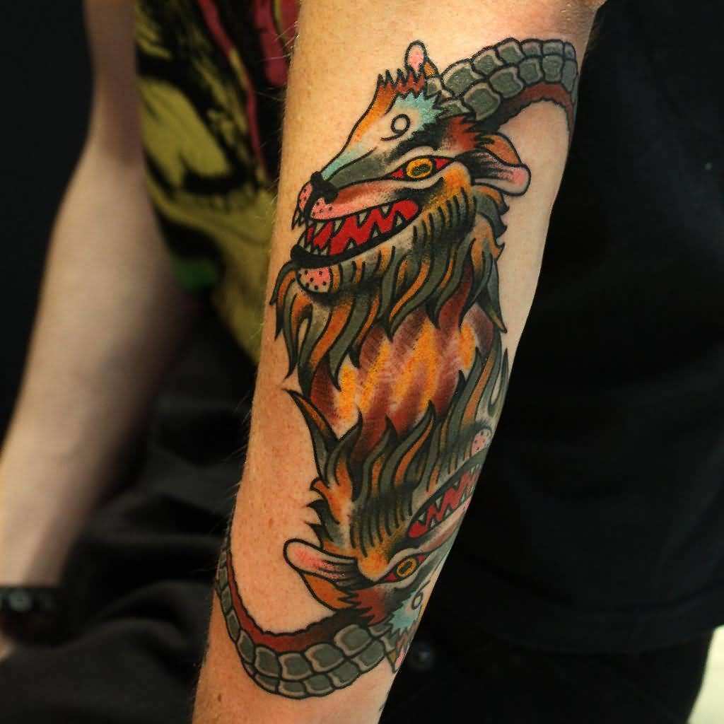 Nice Slipknot Goat Traditional Tattoo On Arm Sleeve