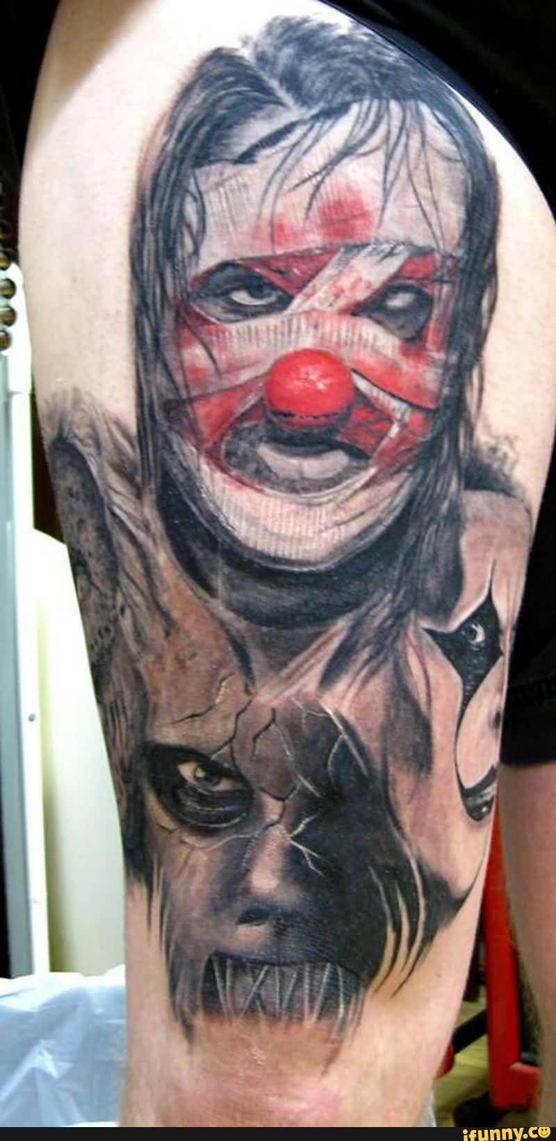 Nice Slipknot Member Faces Tattoo On Thigh