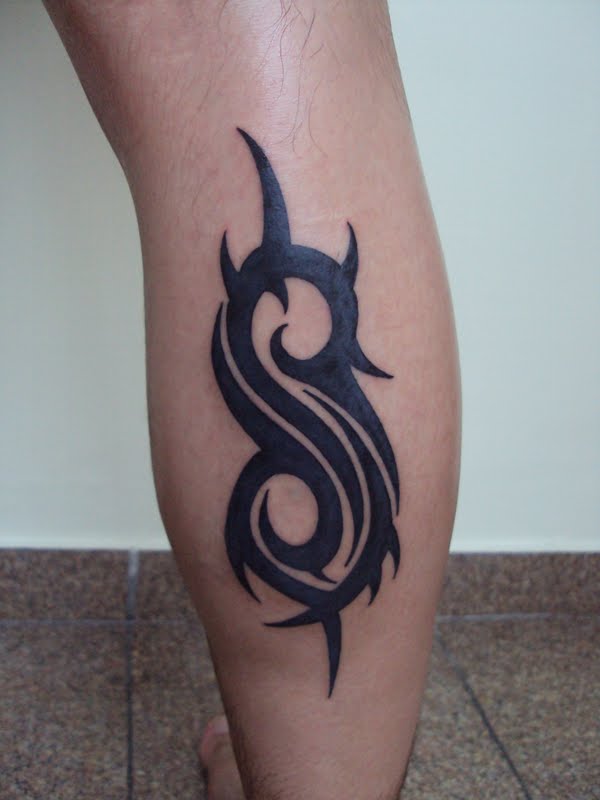 Nice Slipknot Tribal Logo Tattoo On Back Leg