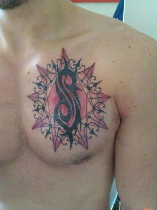 Nice Slipknot Tribal Logo With Star Tattoo On Left Chest