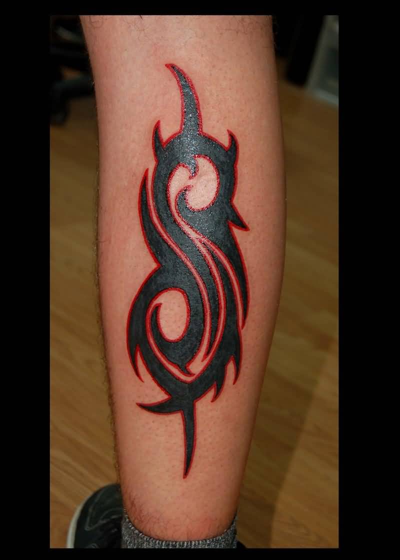 Nice Slipknot Tribal Tattoo On Back Leg By Crushembones