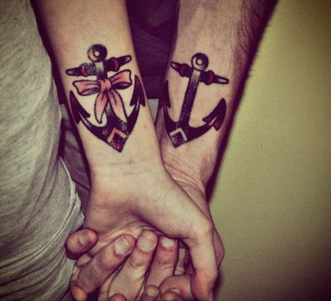 Nice Traditional Anchors With Ribbon Matching  Tattoos On Wrists