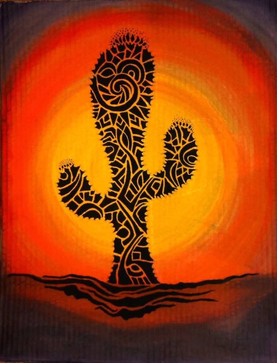 Nice Tribal Saguaro Cactus Tattoo Design