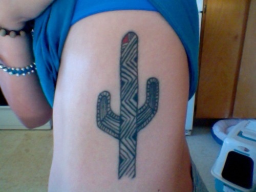 Nicely Designed Saguaro Cactus Tattoo On Side Rib By frankie deny