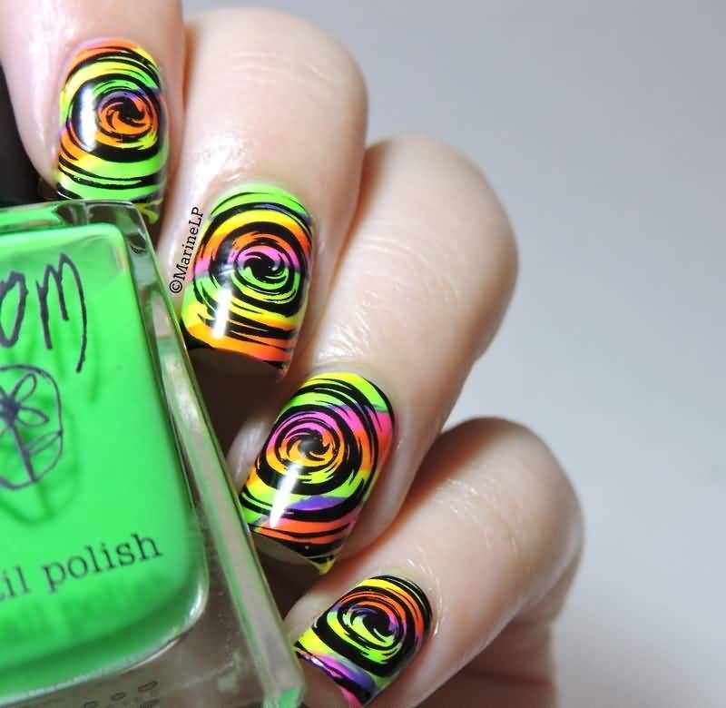 Neon Psychedelic Nail Art Design