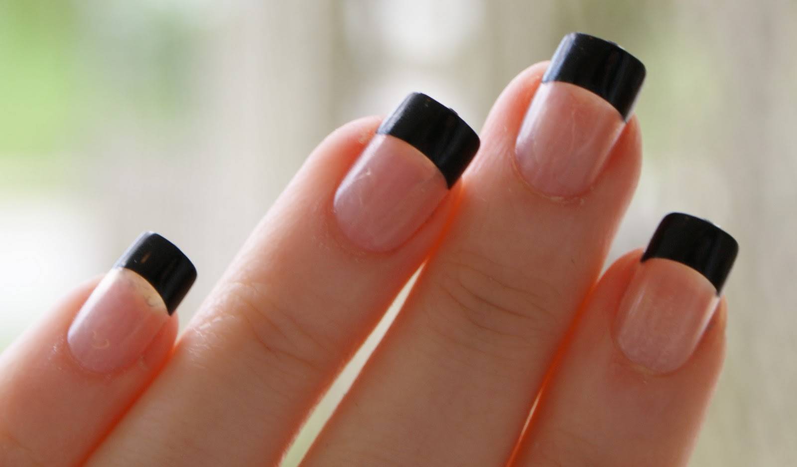 Nude Nails With Black French Tip Nail Art