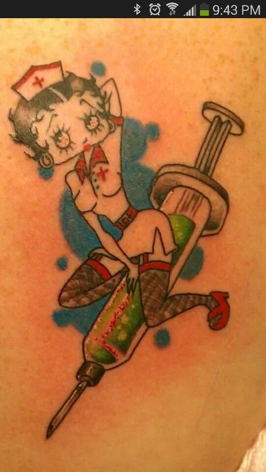 Nurse Betty Boop Sit On Syringe Tattoo