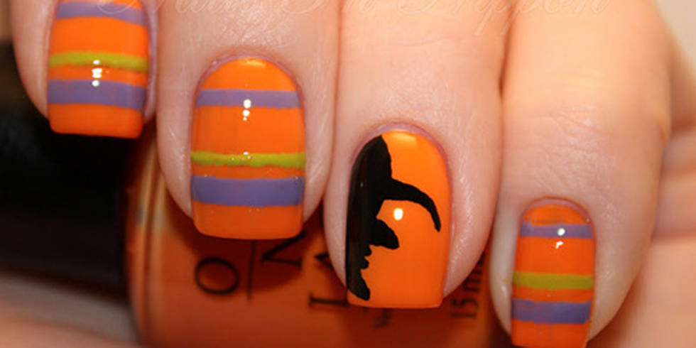 Orange Halloween Nail Art Design