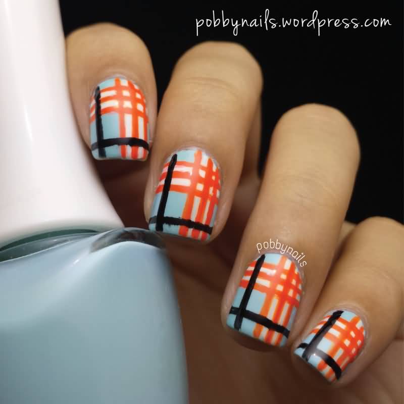 Orange Stripes Burberry Nail Art