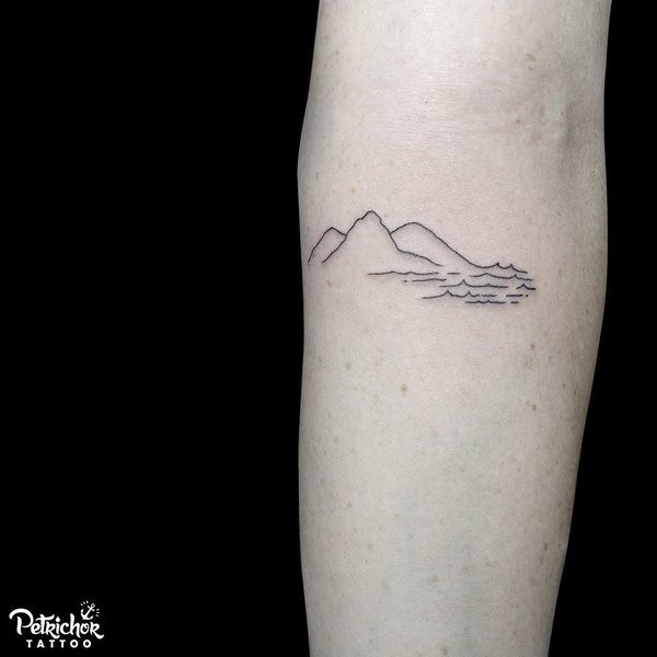 Outline Mountains Tattoo On Forearm