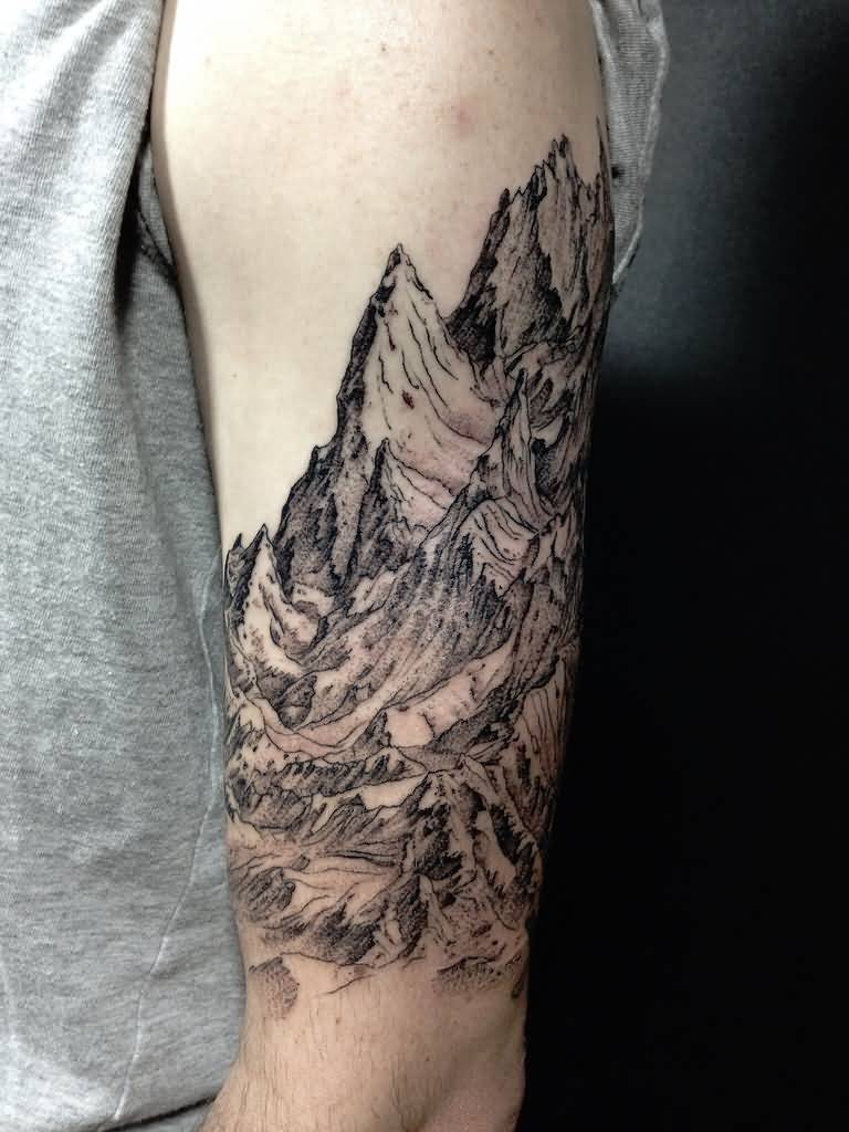 Outstanding Mountains Tattoo On Half Sleeve