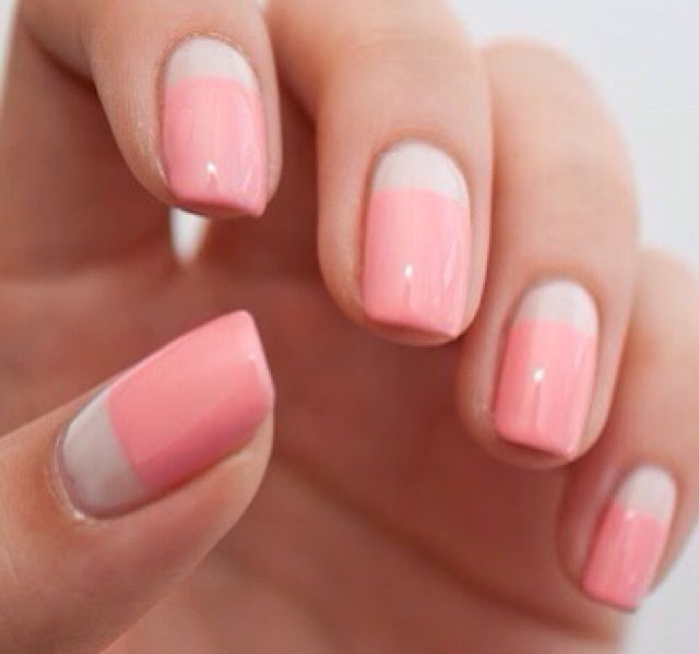 Peach And White Reverse French Tip Nail Art