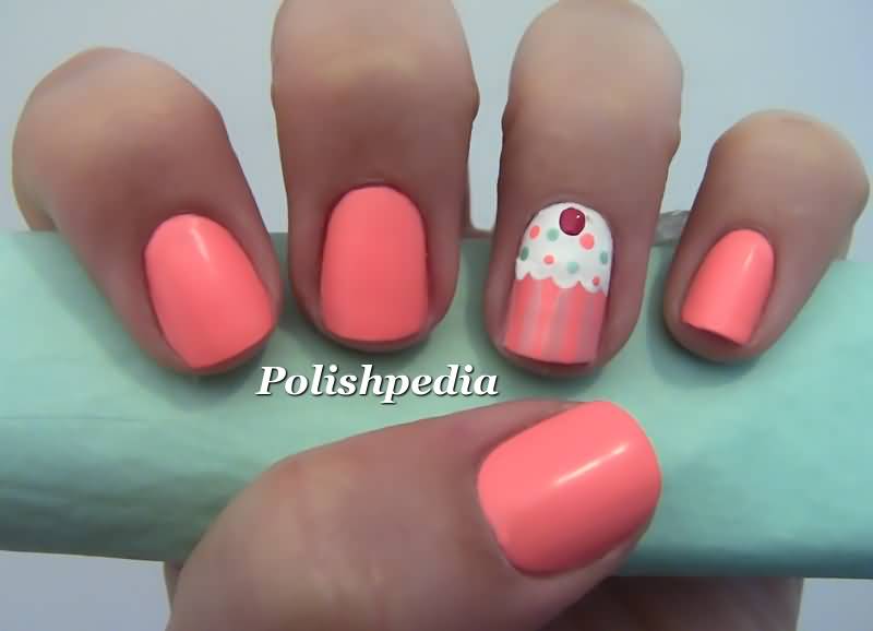 Peach Nails With Accent Cupcake Nail Art
