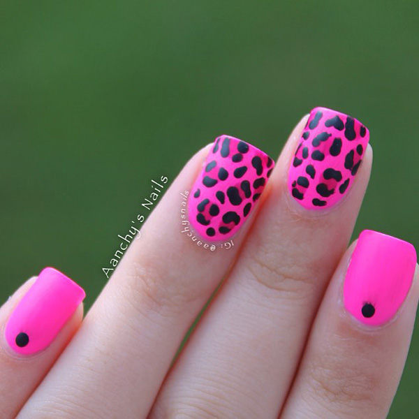 Pink And Black Leopard Print Nail Art Design