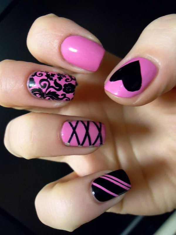 Pink And Black Nail Art Design