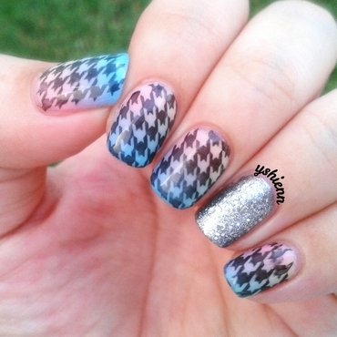 Pink And Blue Ombre Nails Houndstooth Nail Art Design