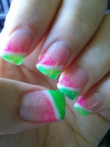 Pink And Green French Tip Neon Nail Art