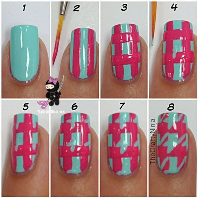 Pink And Green Houndstooth Nail Art Tutorial