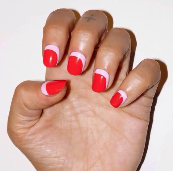 Pink And Red Reverse French Tip Nail Art
