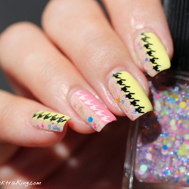 Pink And Yellow Half Nail With Houndstooth Nail Art
