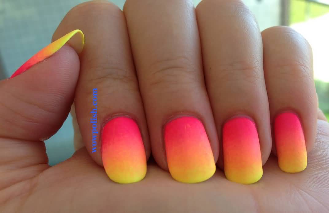 Pink And Yellow Neon Ombre Nail Art