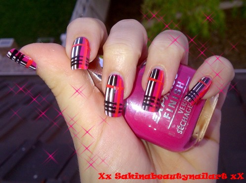Pink Burberry Nail Art Design Idea