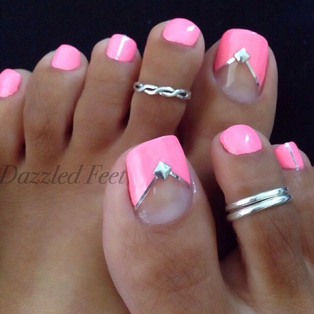 Pink Chevron Design With Caviar Beads Wedding Toe Nail Art