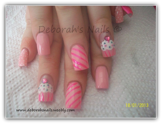 Pink Cupcake Nail Art Design