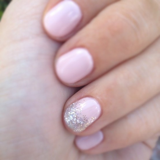 Pink Nails With Accent Silver Glitter Wedding Nail Art