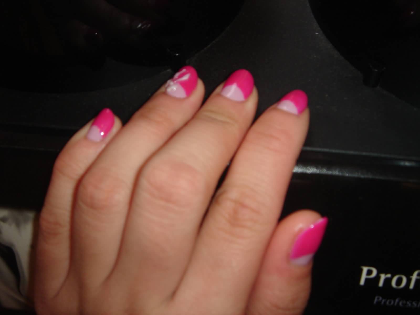 Pink Nails With Reverse French Tip Nail Art Design