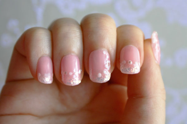 Pink Nails With White Polka Dots Wedding Nail Art