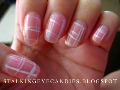 Pink Nails With White Stripes Design Burberry Nail Art