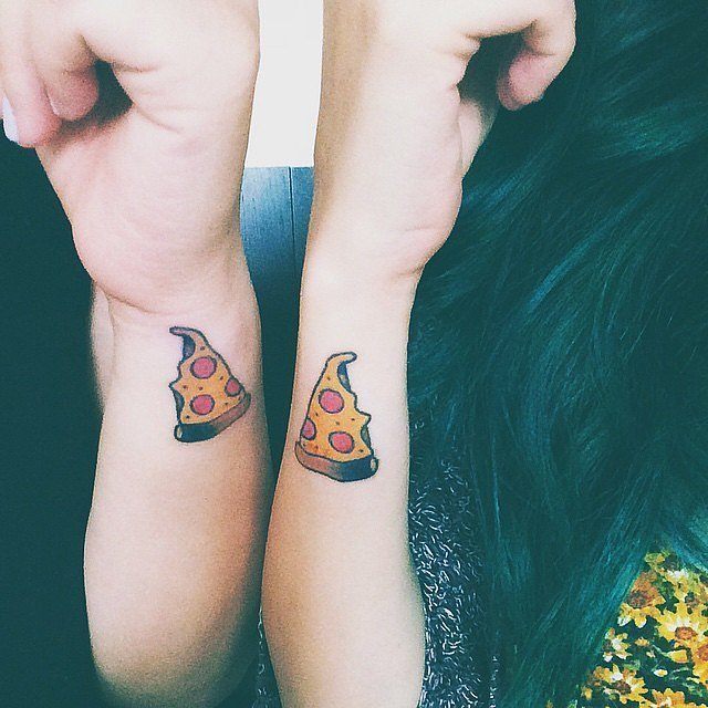 Pizza Piece Matching Couple Tattoos On Arm Sleeves