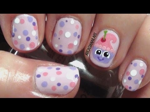 Polka Dots Nail With Accent Smiley Cupcake Nail Art